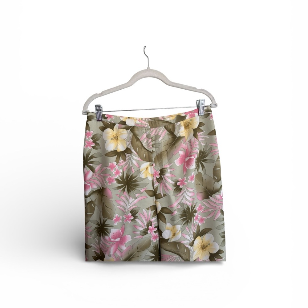 Pendlelton Floral Print Women's Silk/Cotton Pants - Pink & Olive Size 8 Tall - Picture 5 of 8